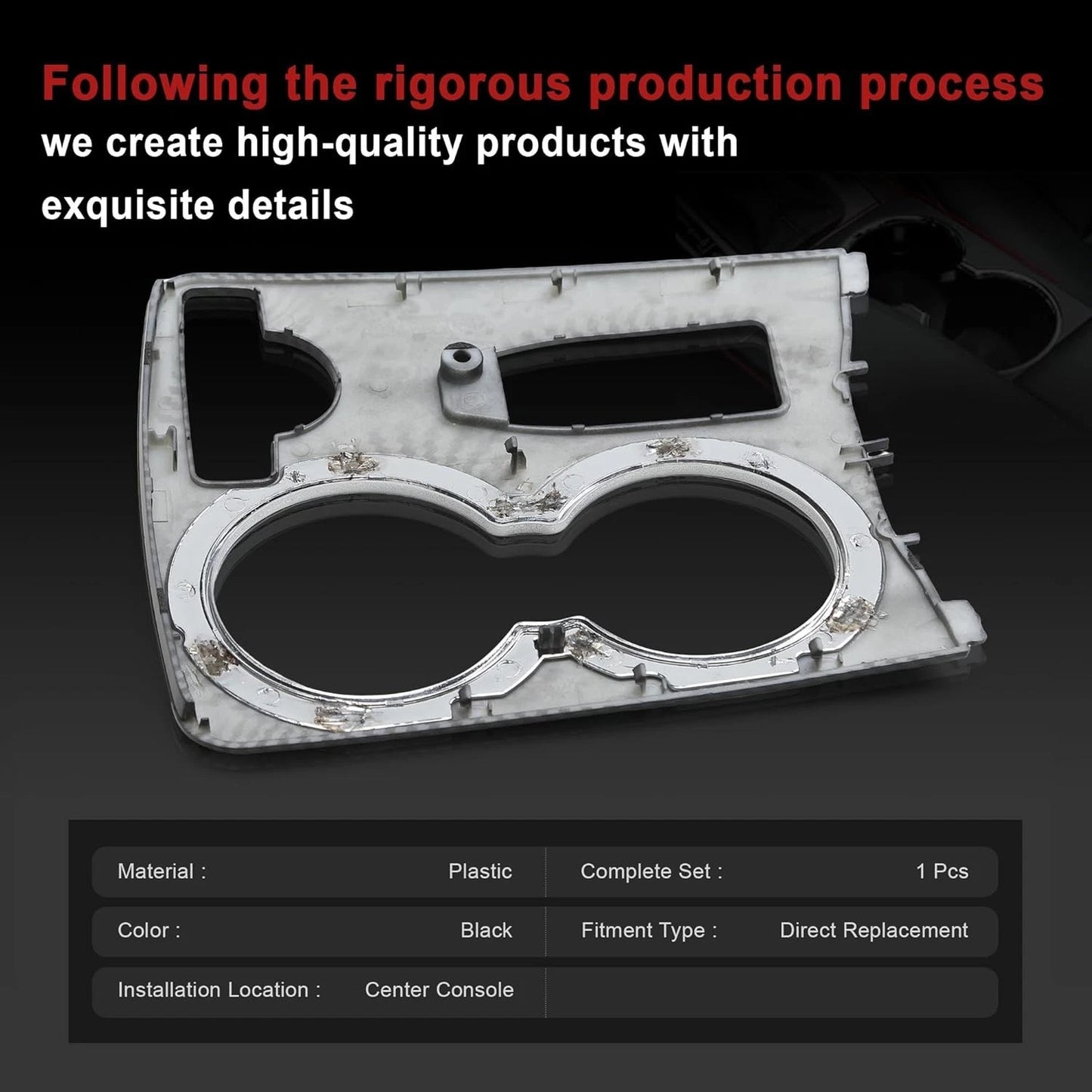 Precision manufacturing of carbon fiber style center console cupholder trim for Mercedes C207