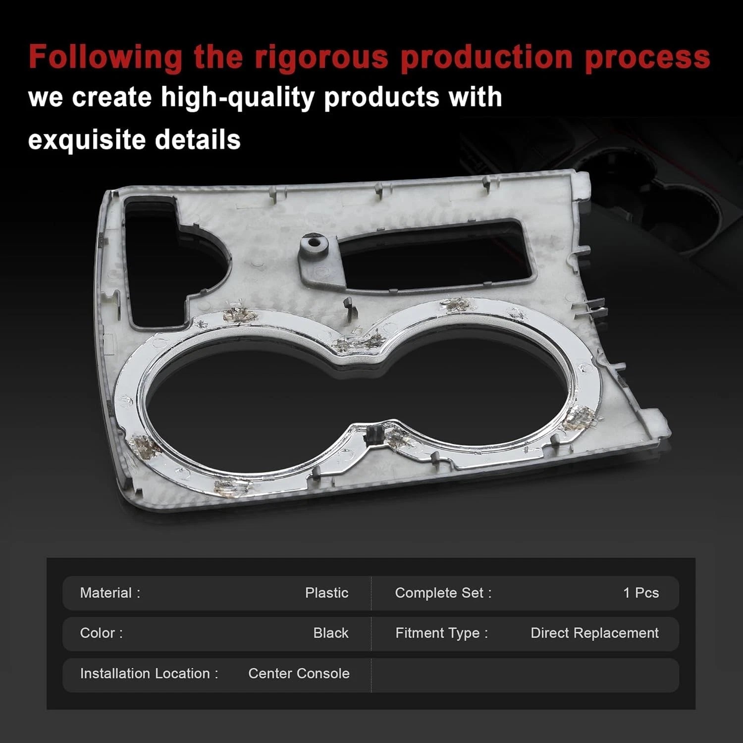 Precision manufacturing of carbon fiber style center console cupholder trim for Mercedes C207