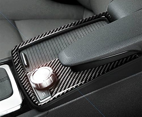 Installed carbon fiber style center console cup holder trim in Mercedes E-Class C207