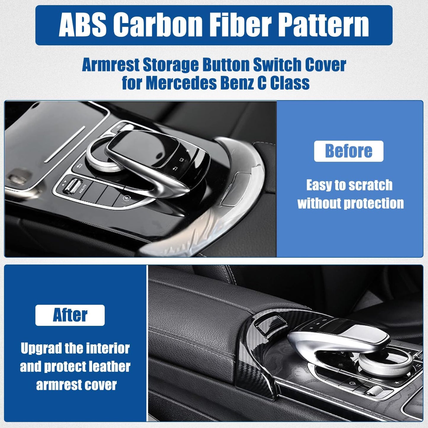 ABS carbon style finish on Mercedes C43 and C450 AMG armrest release button
