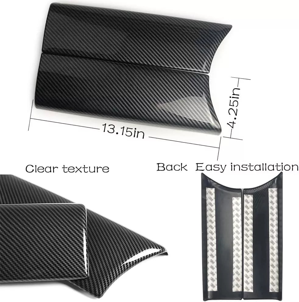 Carbon fiber center console armrest cover for Mercedes W205 C-Class C300 and X253 GLC300 - loose high-gloss carbon fiber protector showing exact fitment and texture