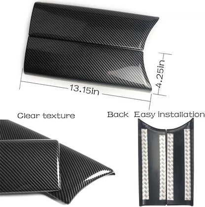 Carbon fiber center console armrest cover for Mercedes W205 C-Class C300 and X253 GLC300 - loose high-gloss carbon fiber protector showing exact fitment and texture