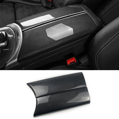 Installed carbon fiber style armrest lid on W205 interior – premium upgrade finish