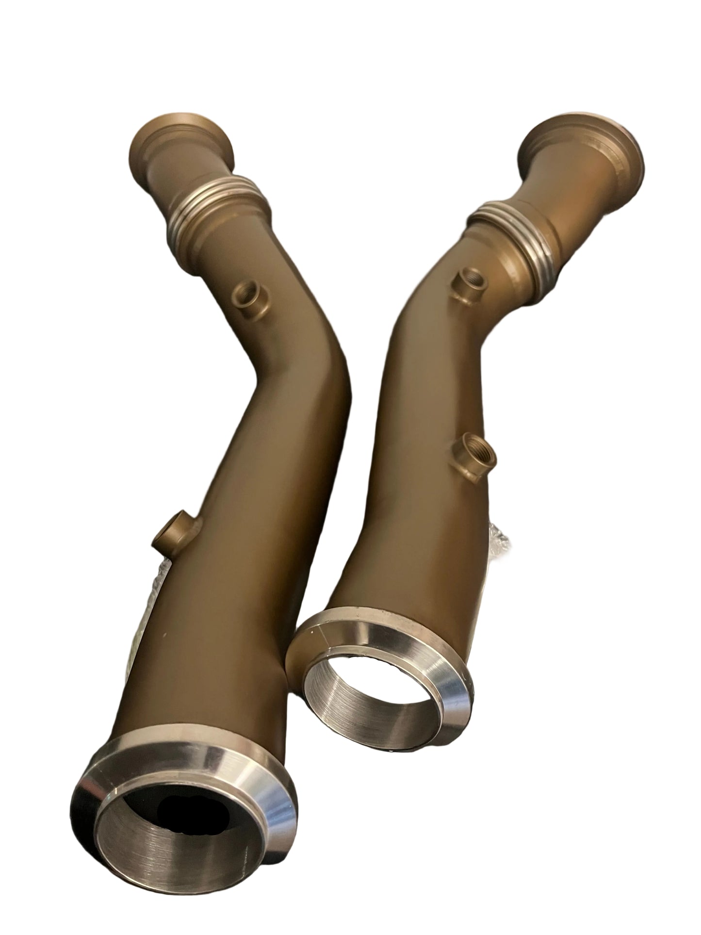 Ceramic coated downpipe outlet detail with flex section for Mercedes C43 AMG and E43 AMG M276