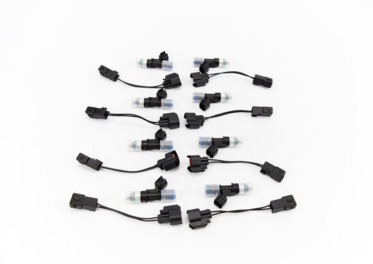 Set of 8 high-performance 630cc fuel injectors for Mercedes E55 AMG M113K – Direct fit with wiring adapters for increased fuel flow and tuning support