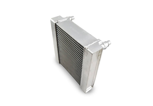 Angled view of Mercedes-AMG W213 E63S auxiliary heat exchanger upgrade