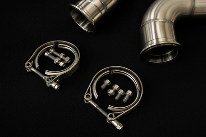 Complete V-band clamps and hardware kit included with 2018–2023 Mercedes-AMG E63 / E63S W213 catless downpipes