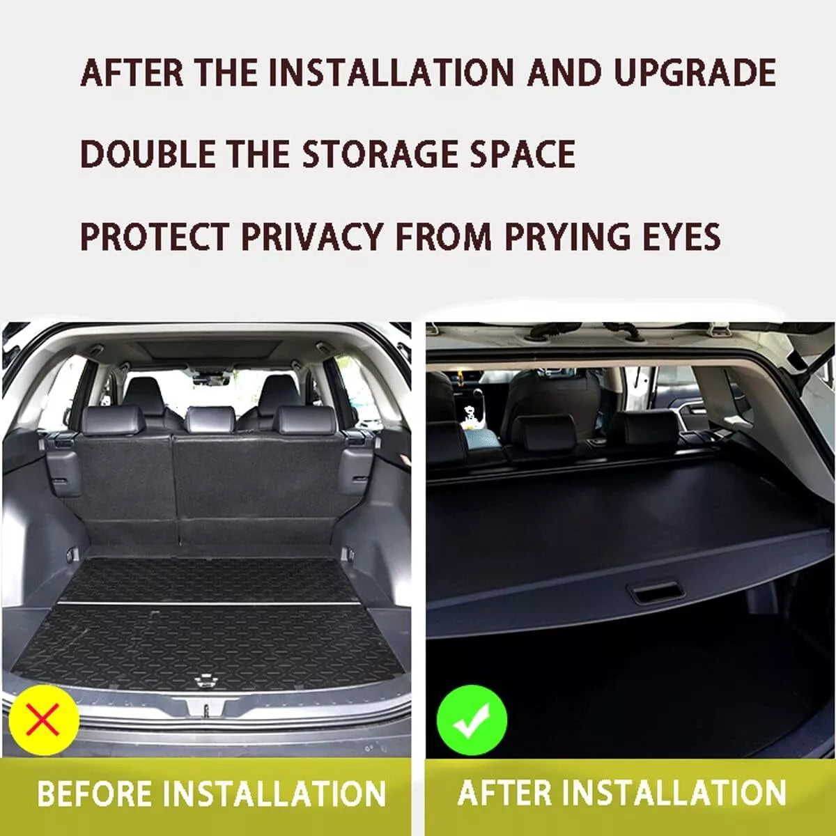 Before and after trunk upgrade with retractable cargo cover in Mercedes GLC