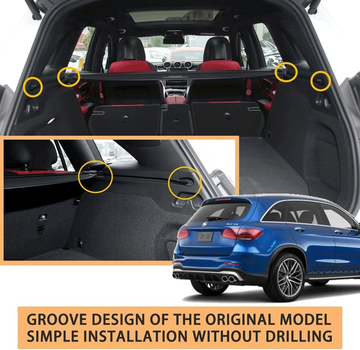 Simple no-drill installation using factory mounting points on Mercedes-Benz GLC