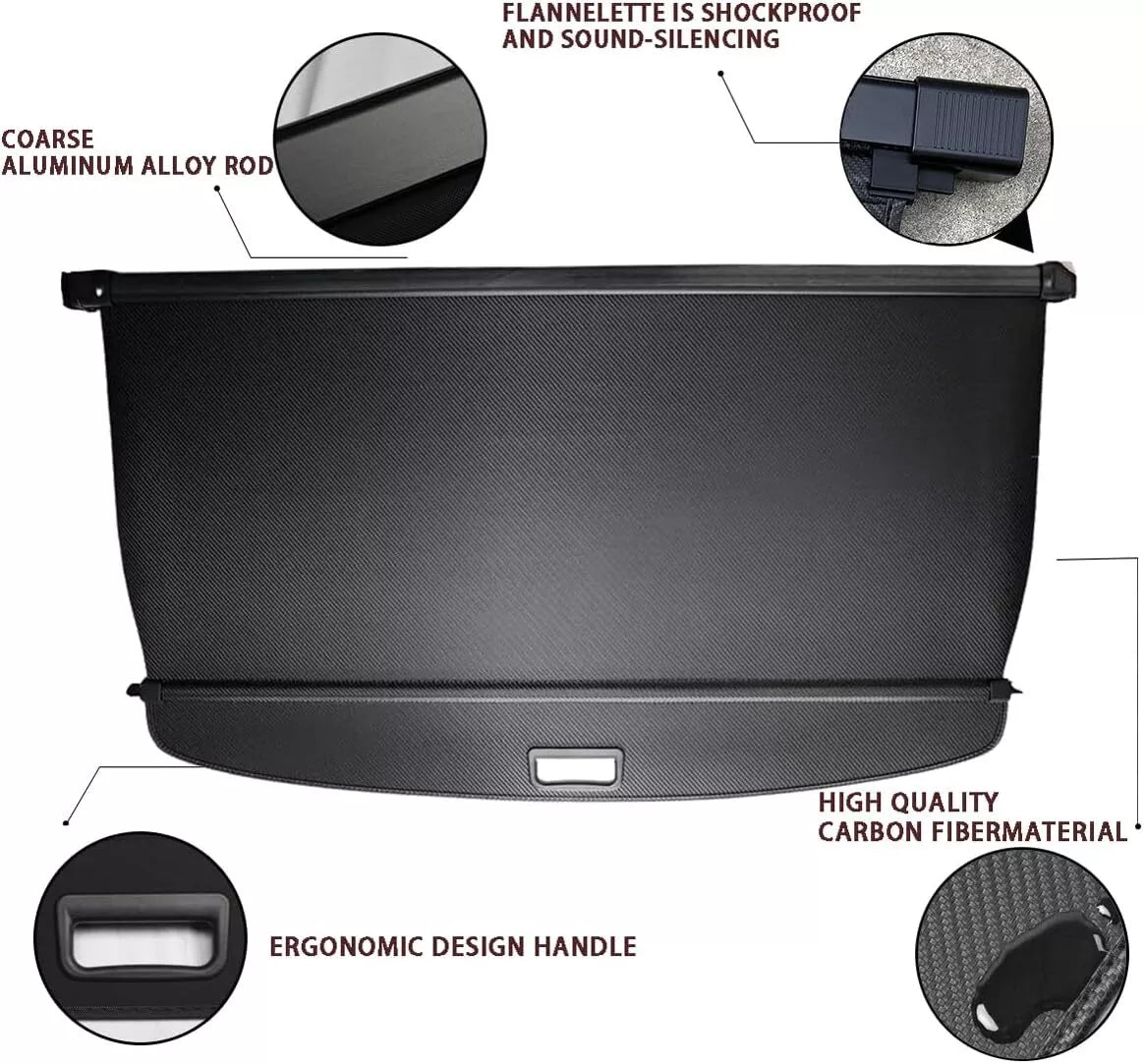 Mercedes GLC trunk cover material details – aluminum rod, carbon texture, flannelette backing