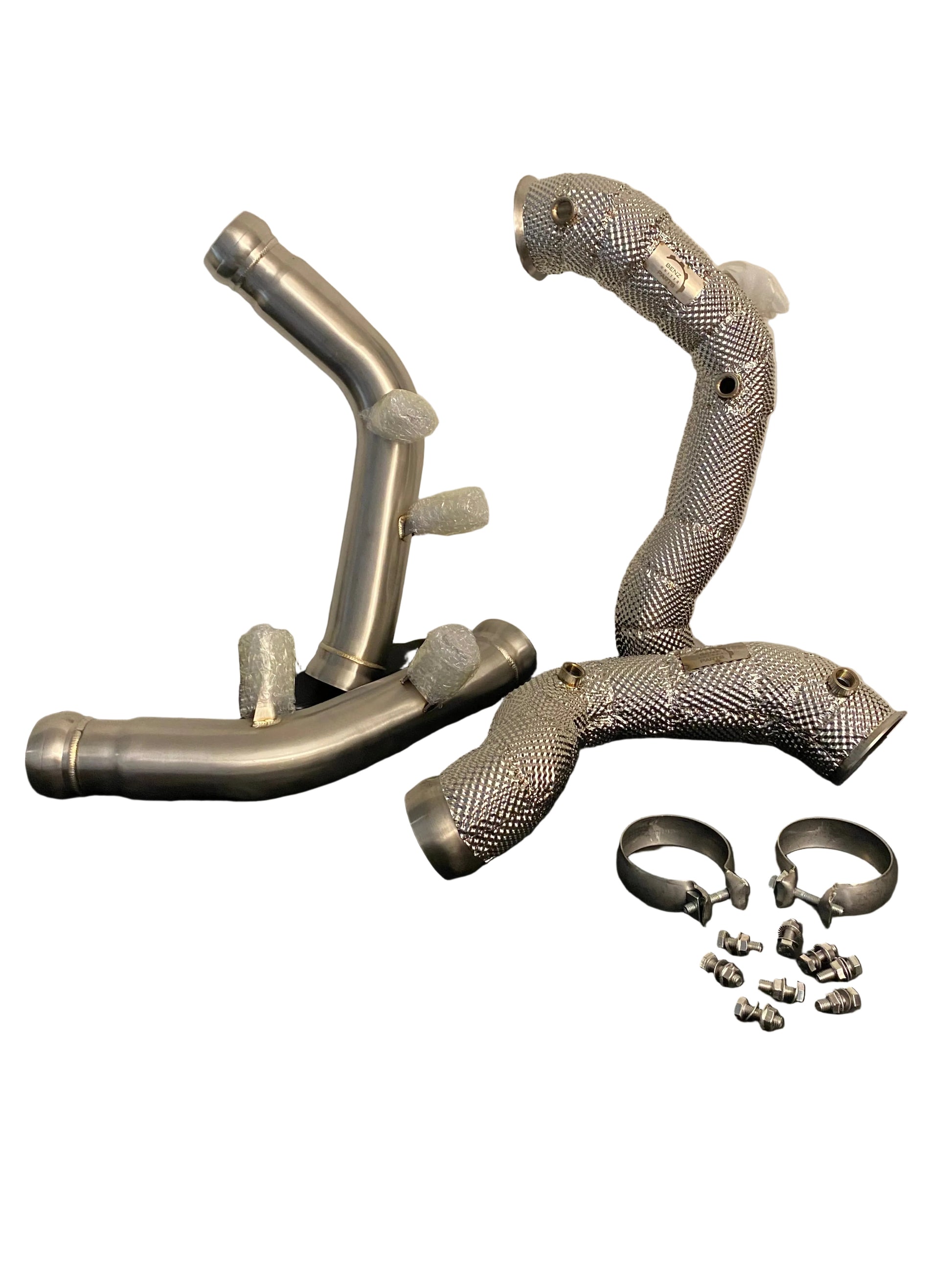Heat Shielded Catless Downpipes for Mercedes-AMG E63 E63S W213 M177 – Full Set with Hardware
