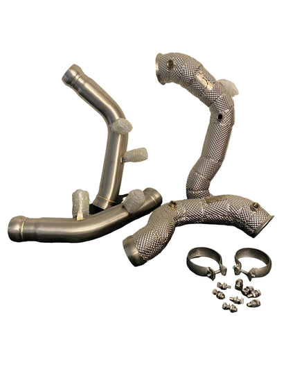 Heat Shielded Catless Downpipes for Mercedes-AMG E63 E63S W213 M177 – Full Set with Hardware