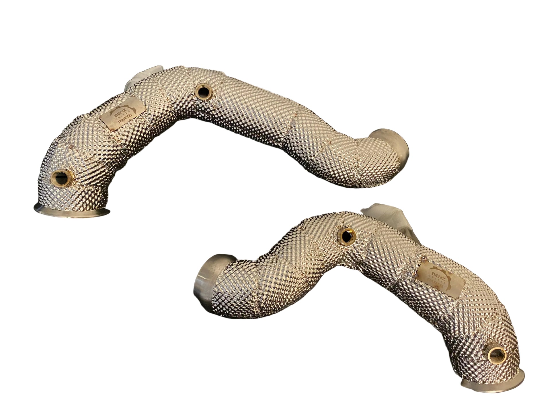 Premium heat shield braiding on Mercedes E63 E63S W213 M177 catless downpipes
