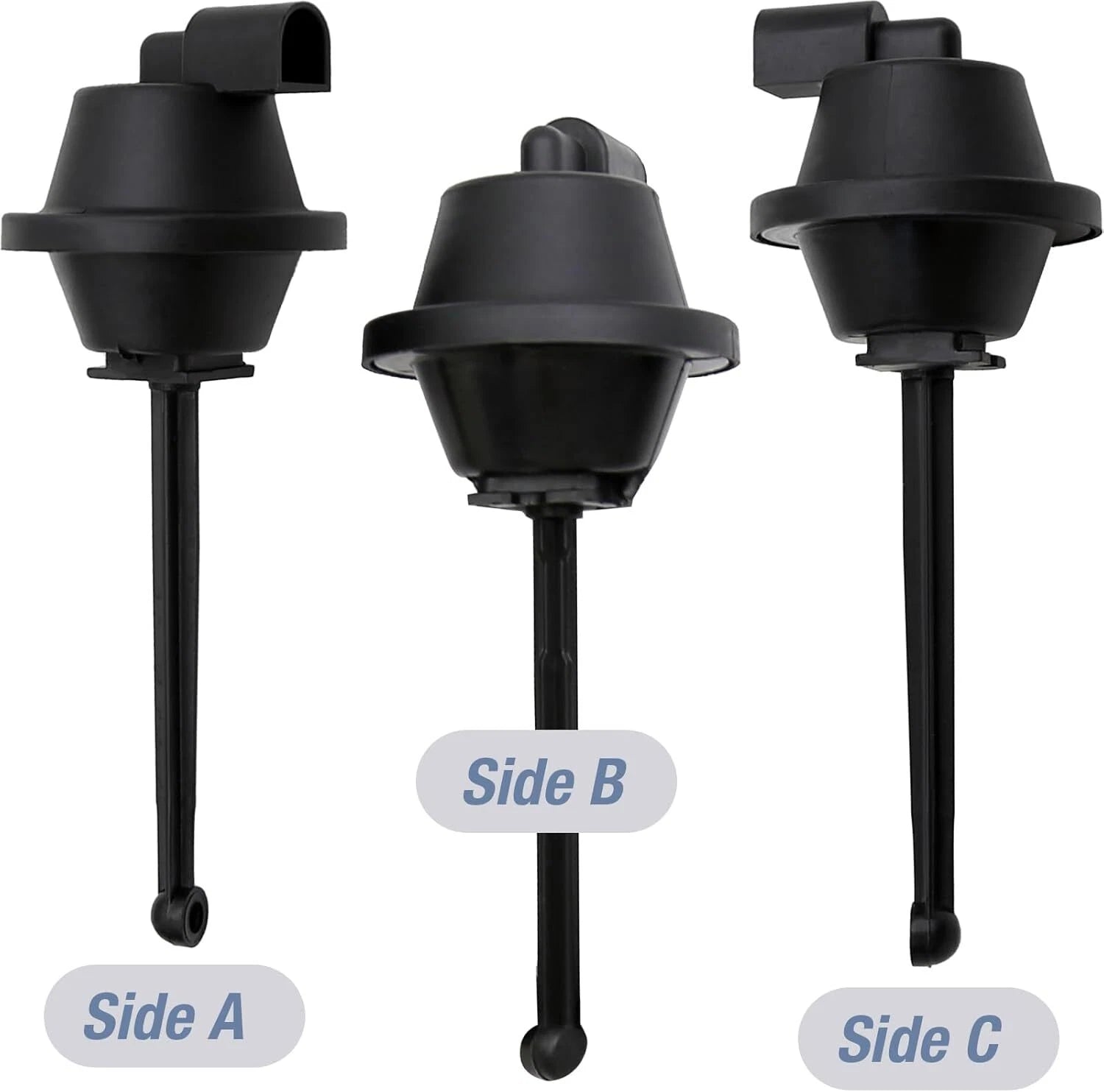 Side-by-side profile views of Mercedes intake manifold air flap adjusters labeled A, B, and C