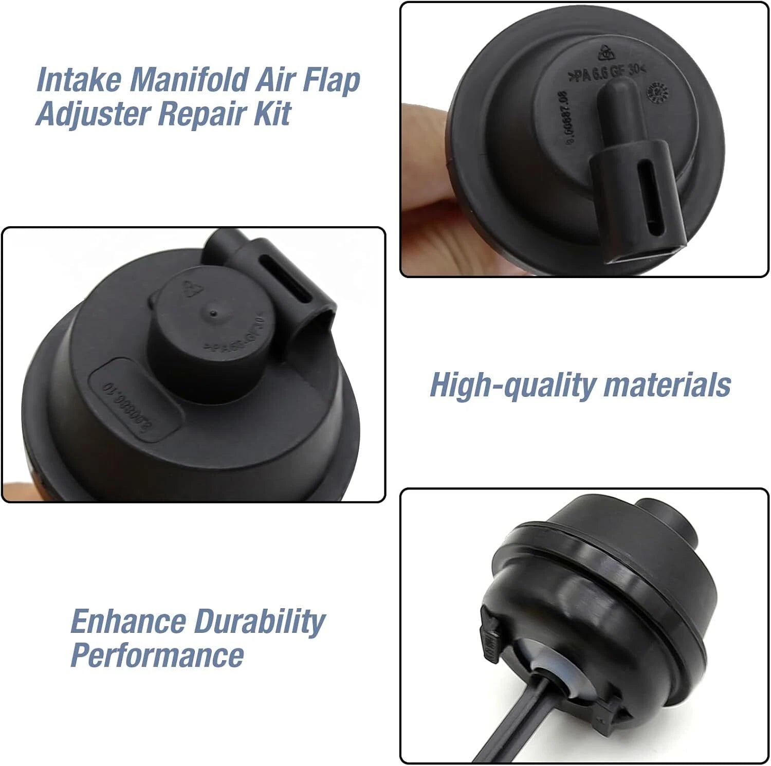 Close-up views of intake flap adjuster components showing material quality and durability