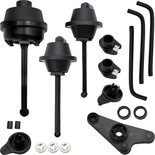 Full kit view of Mercedes-Benz intake manifold air flap adjuster repair kit with rods, arms, and hardware