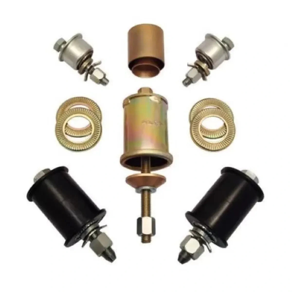 Components included in K-MAC rear camber and toe adjustable bushing kit