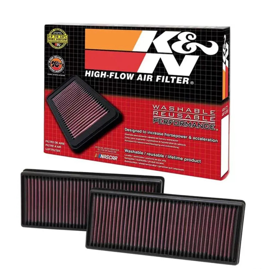 K&N 33-2474 air filter set in original red packaging – Genuine K&N Million Mile Warranty filters for Mercedes-Benz M278 engines