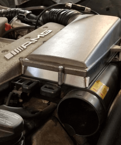 AMG M113K intake filter spacer kit improving intake positioning on supercharged Mercedes AMG engine