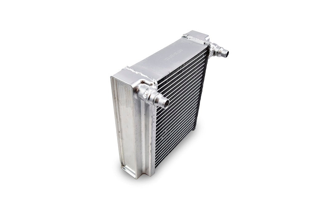 Billet end tanks and side profile of M133 auxiliary heat exchanger