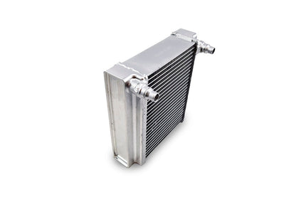 Billet end tanks and side profile of M133 auxiliary heat exchanger