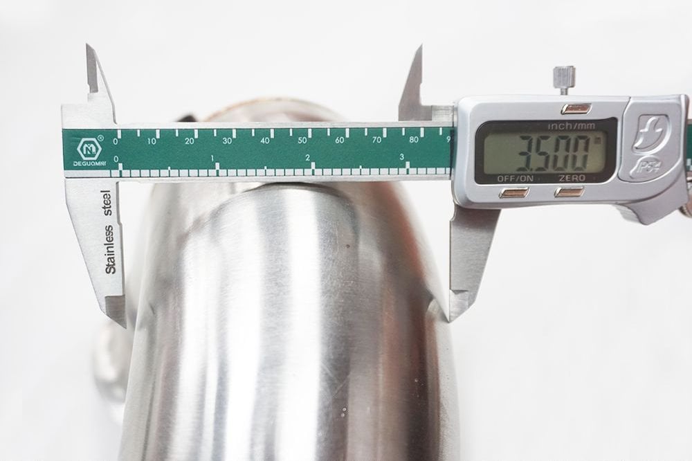 3 inch diameter measurement of M133 AMG stainless steel downpipe