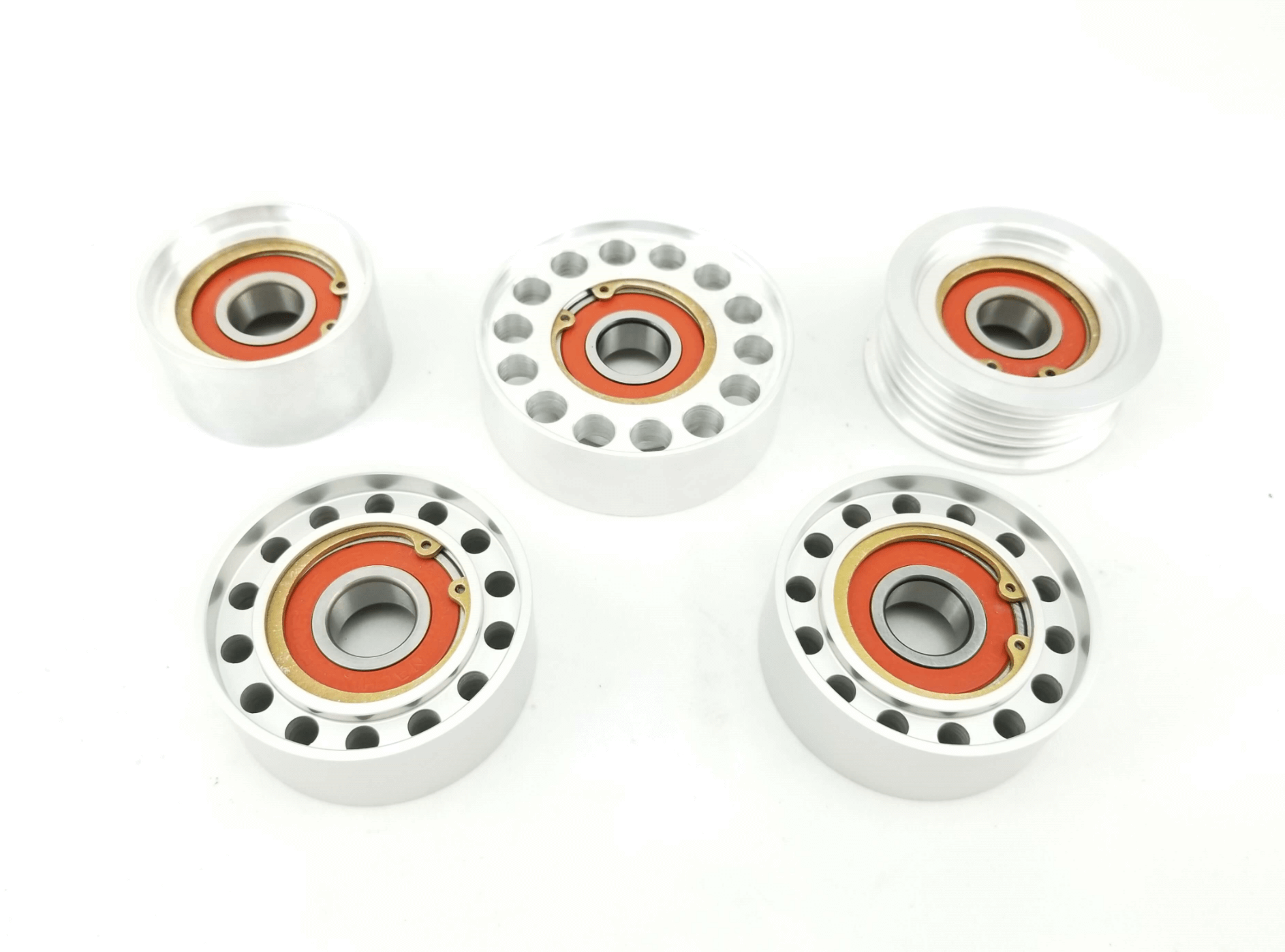 M156 AMG billet idler pulley set replacing factory plastic pulleys
