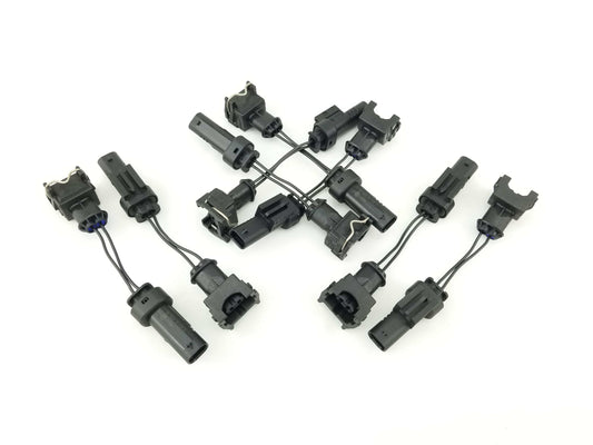 Full set of eight M156 MLK-EV1 injector adapter harnesses for AMG C63 and E63 — plug and play EV1 wiring upgrade by BenzUnited Performance