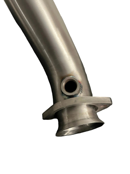 Single M157 high-flow catless downpipe showing full length and flange