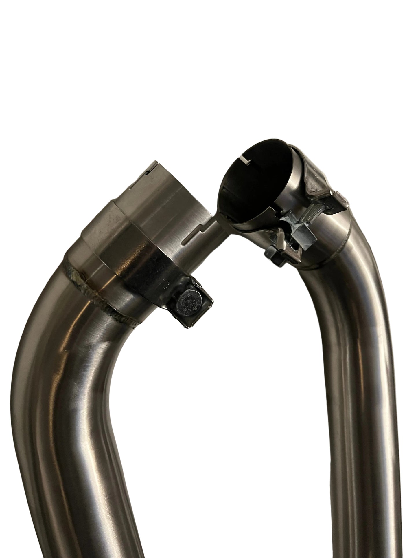 M157 catless downpipe showing turbo flange and flex section – fits E63 AMG and CLS63 AMG