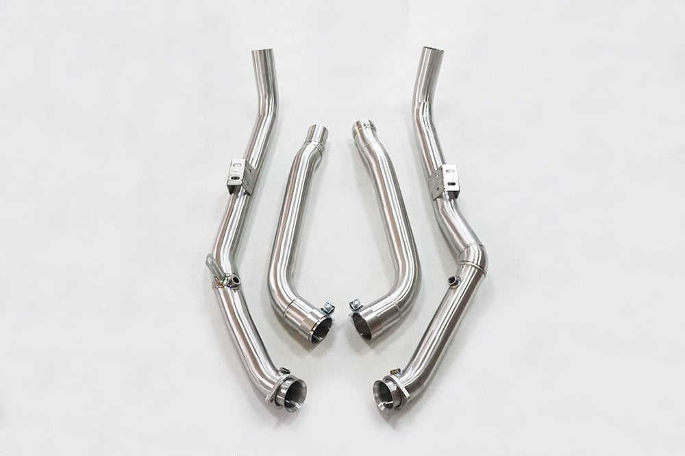 M157 Downpipes Closeup for Mercedes CLS63 AMG W218 2012-2017 Stainless Steel Upgrade