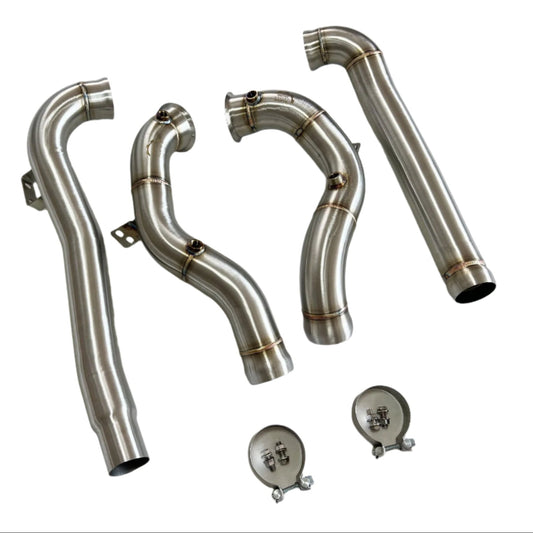 Performance exhaust downpipes for Mercedes-AMG E63/E63s, crafted for increased power and a deep, aggressive exhaust tone