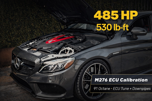 Mercedes-Benz M276 3.0L V6 Bi-Turbo ECU tune showing 485 horsepower and 530 lb-ft of torque on a tuned C43 AMG with upgraded performance calibration