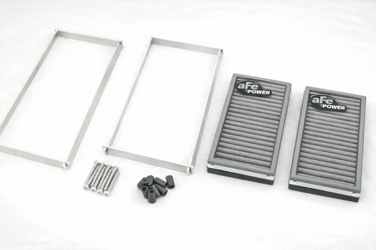M278 Mercedes OEM intake spacer kit with aFe Power high-flow drop-in filters and mounting hardware