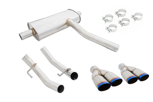 Megan Racing axle-back exhaust with 4.5x3.5 inch oval burnt rolled tip for Mercedes CLA250 gla250, close-up product view