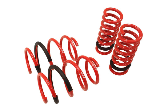 Megan Racing red lowering springs set for Mercedes W204 C63 AMG 2008-2014, front and rear coils with protective sleeves