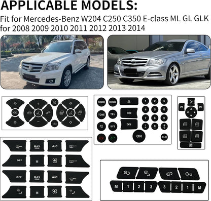 Mercedes-Benz W204 C250 C350 E-Class ML GL GLK applicable models 2008-2014 with button decal layouts for media radio climate AC and steering controls restoration kit