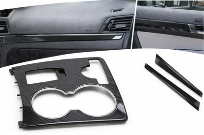 7-piece carbon fiber style interior trim bundle installed in Mercedes E-Class C207 Coupe
