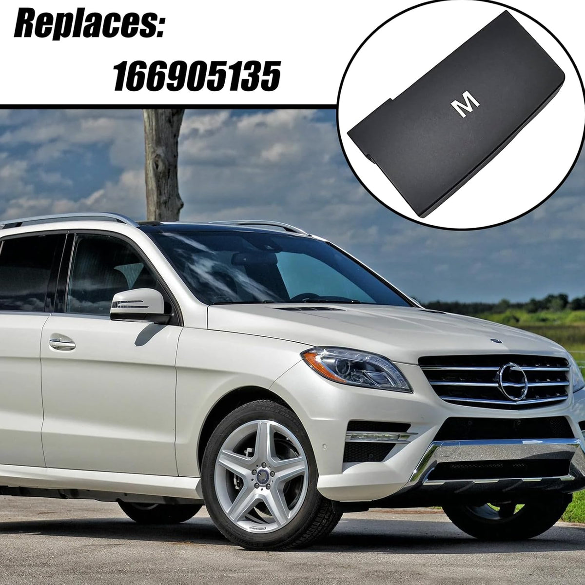 Black M switch button cap shown as the replacement for Mercedes OE part 1669051351
