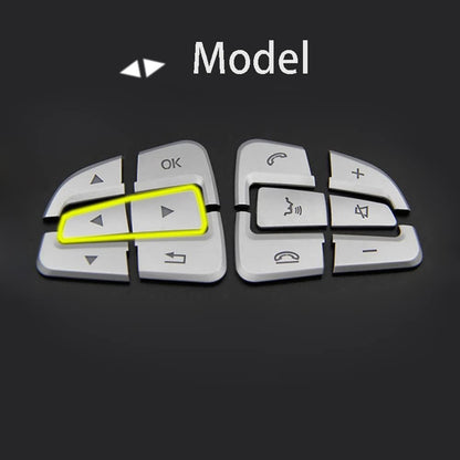 Silver Mercedes steering wheel button overlay set showing the full button layout