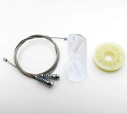 Mercedes CLK W209 rear quarter window regulator repair kit contents: steel cable, carrier and pulley