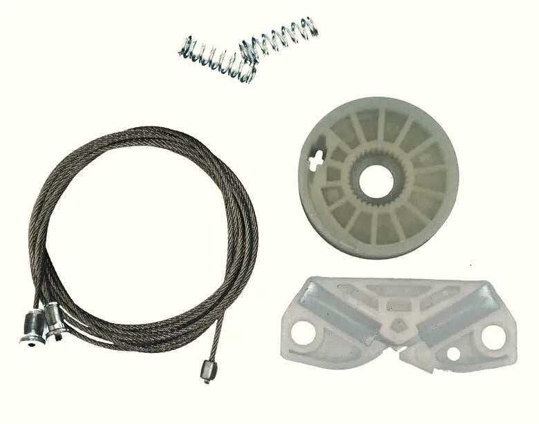 Mercedes CLK W209 window regulator repair kit parts: cable, pulley, carrier and tension spring