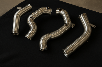 High-performance catless downpipes for 2018–2023 Mercedes-AMG E63 / E63S W213, precision TIG-welded stainless steel construction