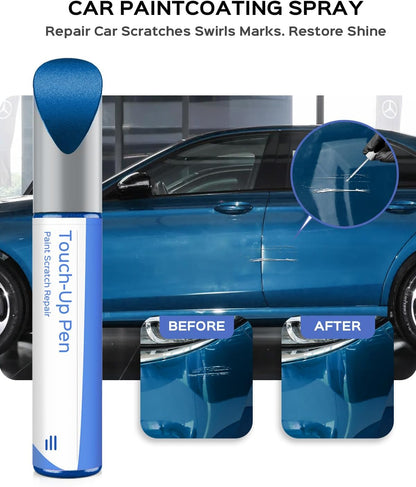Mercedes Hyper Blue Magno 964 5964 touch-up paint applicator shown with close-up repair examples