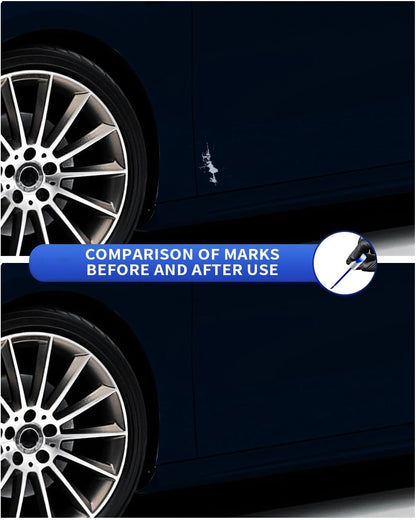 Paint chip on a Lunar Blue Mercedes before and after repair with 890 5890 touch-up paint
