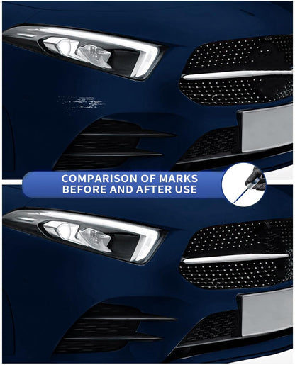 Scratch on a Lunar Blue Mercedes before and after repair with 890 5890 touch-up paint