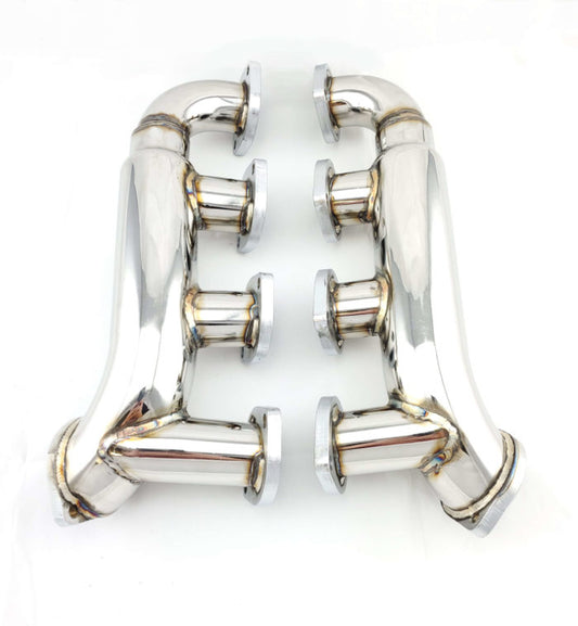 Log style shorty headers for Mercedes-Benz M113K supercharged V8 engine bolt-on upgrade