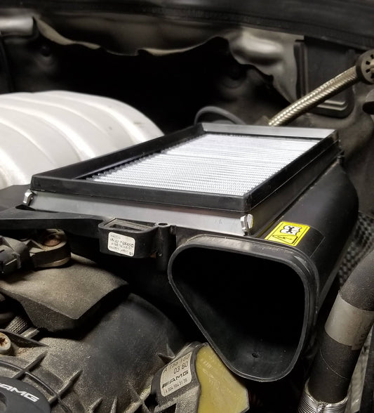 Mercedes M156 Intake Spacer Kit installed in AMG engine bay