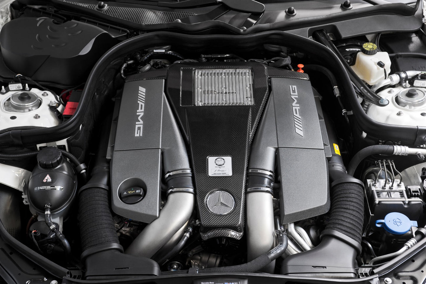 Mercedes M157 5.5L AMG V8 BiTurbo engine bay tuned with custom ECU calibration