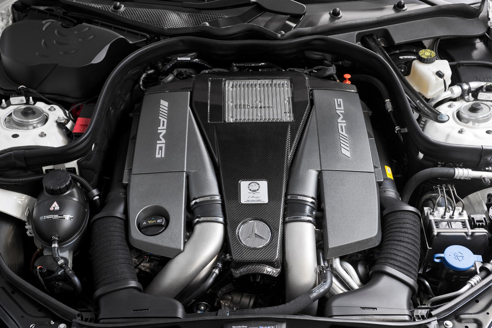 Mercedes M157 5.5L AMG V8 BiTurbo engine bay tuned with custom ECU calibration